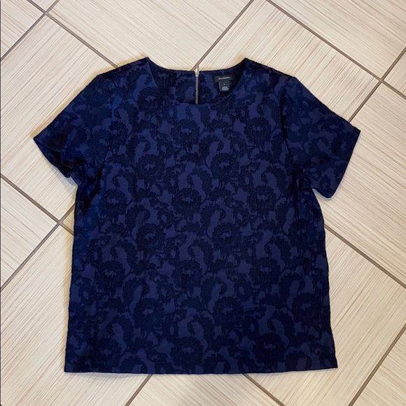 Halogen Navy Jacquard short sleeve Top - Picture 7 of 11